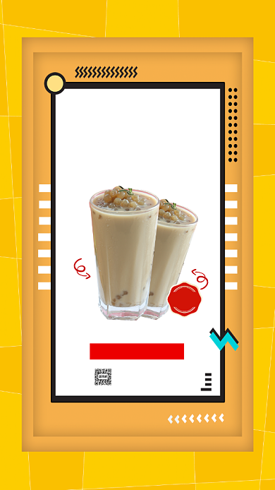 珍珠奶茶孟菲斯橘色时尚营销手机海报背景