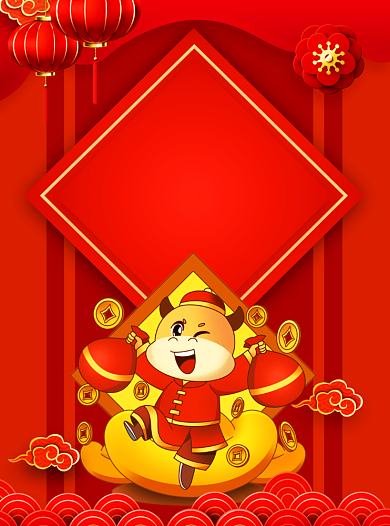 2021牛年促销中餐馆卡通牛宣传单背景