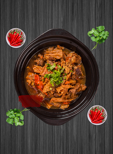 中华美食焖牛腩餐饮饭店私房菜印刷海报背景