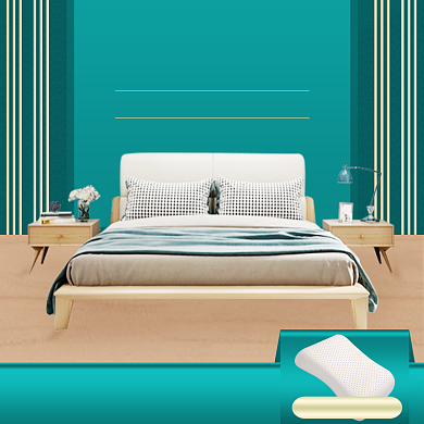 家装实木家具床送枕头组合促销主图背景