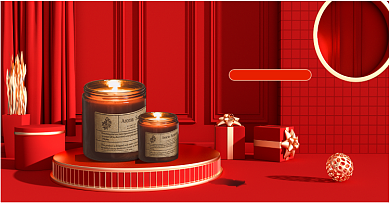 红色金色香薰蜡烛元旦欢乐购电商海报背景