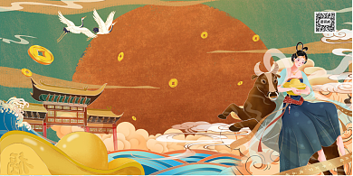 2021牛运亨通绿色国潮风展板背景