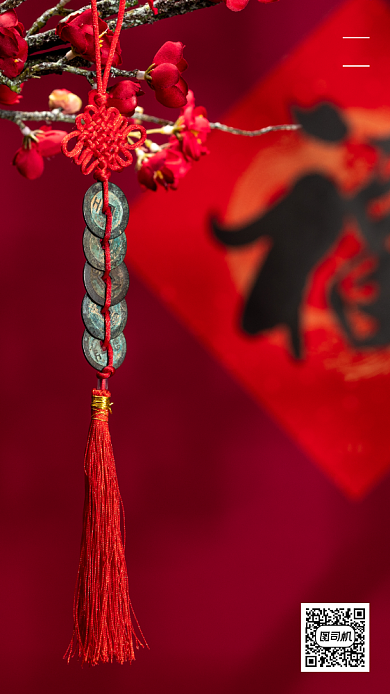 春节红色中国结摄影图手机海报背景