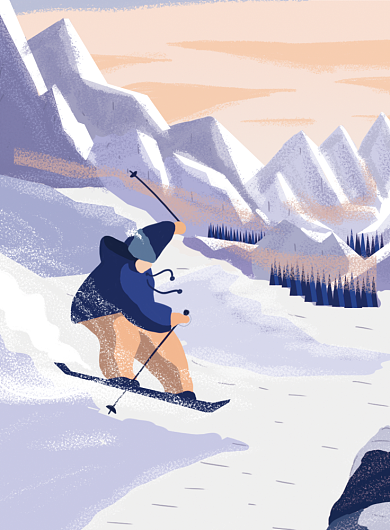 旅游滑雪时尚简约插画印刷海报背景