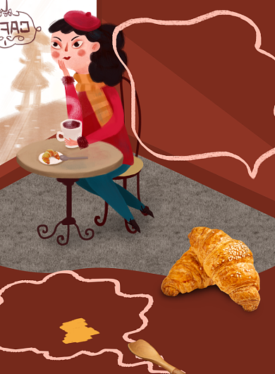 咖啡与牛角包的邂逅印刷海报背景