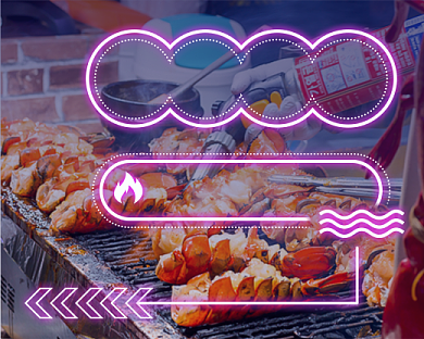 蓝红写实宵夜美食推荐小程序封面背景