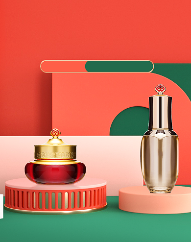 双11开门红美妆护肤眼霜精华化妆品展台C4D海报背景