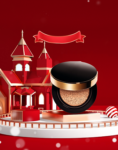 红色圣诞狂欢购美妆海报背景