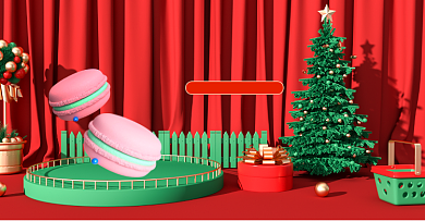 红色金色马卡龙圣诞狂欢周横版海报背景