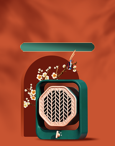 国潮暖风机复古红色海报冬季电器家电海报背景