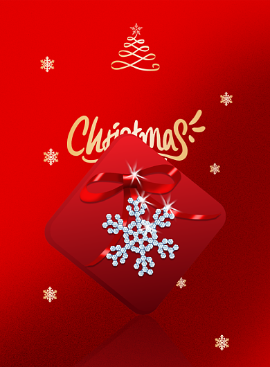 红色圣诞节美好礼物礼盒雪花海报背景