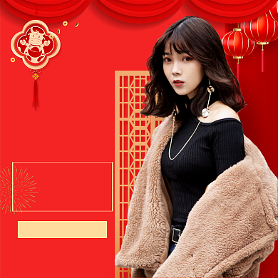 跨年新春女装主图红色牛年中国风主图背景