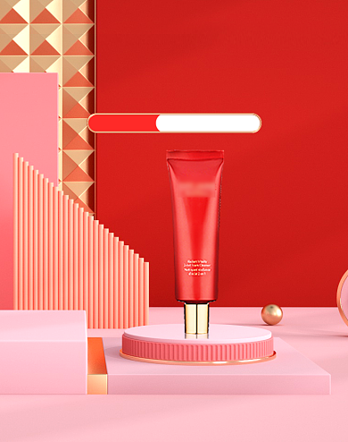 双11美妆护肤眼霜精华化妆品展台C4D海报背景