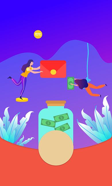 金融办公商务活动团队插画微信红包封面背景