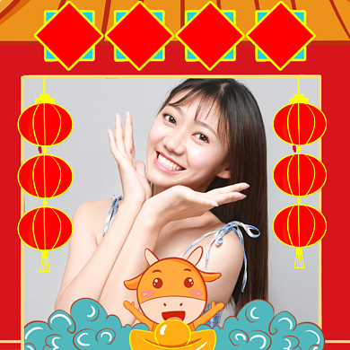 牛年大吉红色喜庆插画春节过年微信头像背景