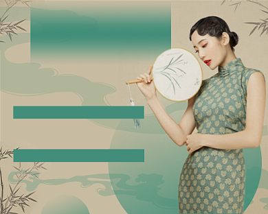 旗袍女装清仓绿色古典小程序封面背景