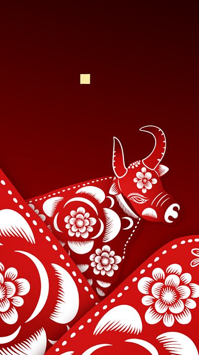 牛年大吉祝福剪纸风手机海报背景