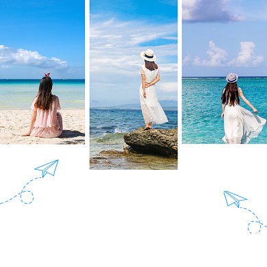 蓝色小清新旅行度假晒照方形配图背景