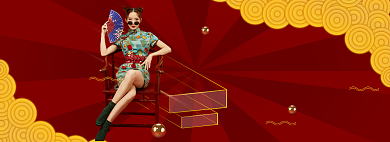 红色国潮王牌直播间直播秒杀海报背景