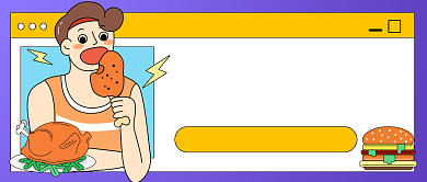 网红美食测评卡通插画公众号首图背景