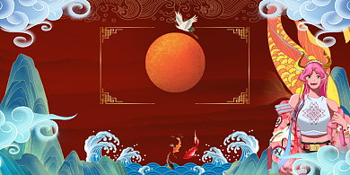 2021牛年纳福红色喜庆国潮展板背景