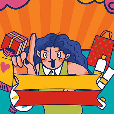 折扣促销通用插画方形海报背景