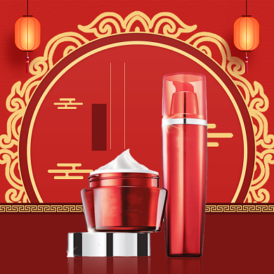 新年焕新化妆品中国风主图元旦美妆主图背景
