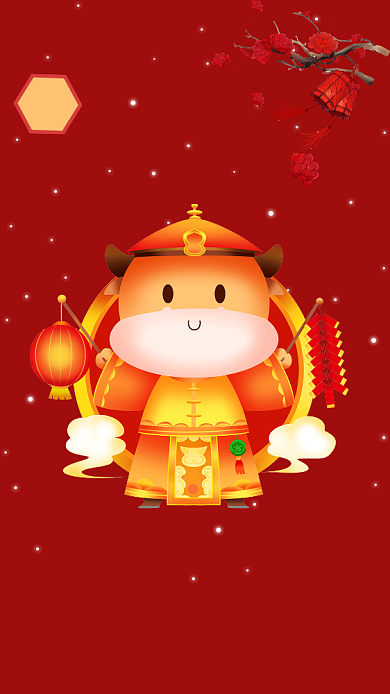 红色简约牛年新年习俗文章配图背景