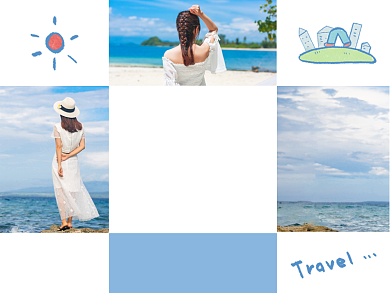 蓝色简约旅行日记晒照拼图横版配图背景