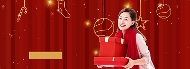 圣诞节女装节日海报banner圣诞礼物灯饰海报背景