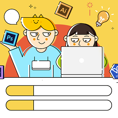 互联网招聘创意卡通方形海报背景