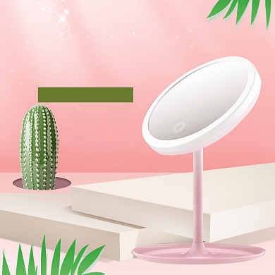 粉色简约少女心化妆镜镜子主图背景