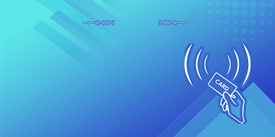 刷卡蓝色简约横版温馨提示卡背景