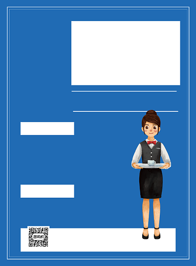 招聘服务员蓝色卡通印刷海报背景