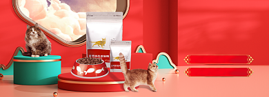 过年不打烊囤猫粮狗粮宠物零食中国风海报banner背景