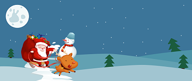 蓝色卡通圣诞老人圣诞快乐公众号首图背景