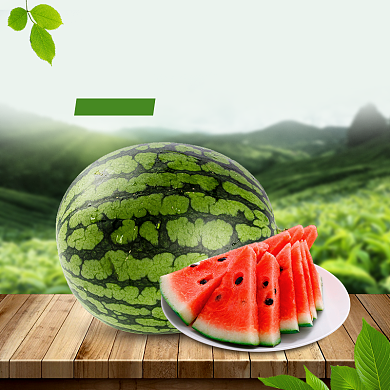 绿色夏日清爽西瓜水果食品电商主图背景