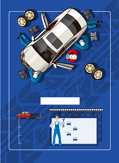 汽车交通汽车维修蓝色卡通印刷海报背景