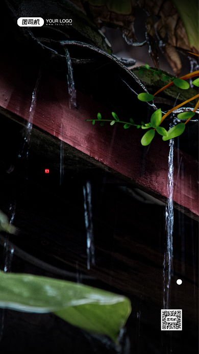 雨水节气屋檐摄影图宣传手机海报背景