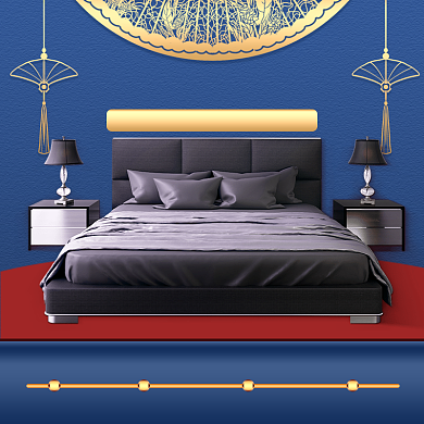 新年焕新元旦家具主图床和柜子中国风优惠券主图背景