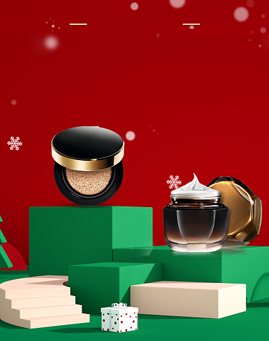 红色圣诞礼遇季美妆海报背景