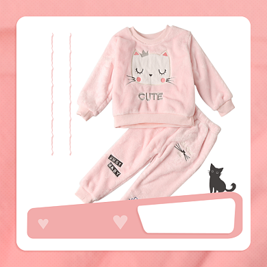 儿童粉色猫咪睡衣冬季上新可爱促销主图背景