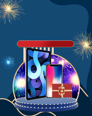 蓝色简约数码产品手机平板新年狂欢海报背景