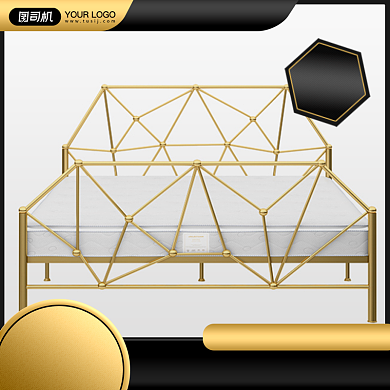 家居家具床黑金风格送礼品促销主图背景