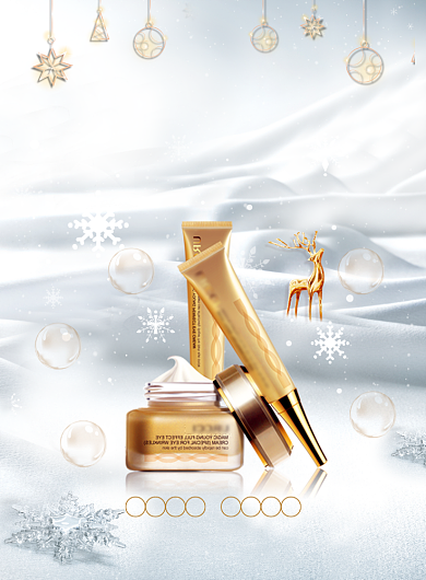 白色清新雪地圣诞节护肤品美妆宣传海报背景