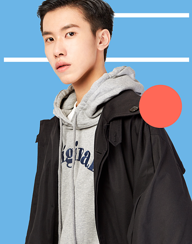 双十二男装棉服时尚撞色促销海报上新背景