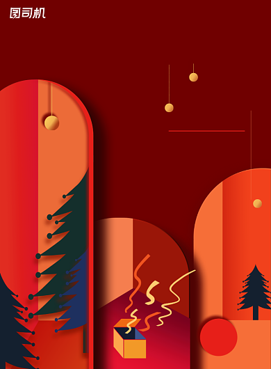 抽象剪纸风红色圣诞派礼海报背景