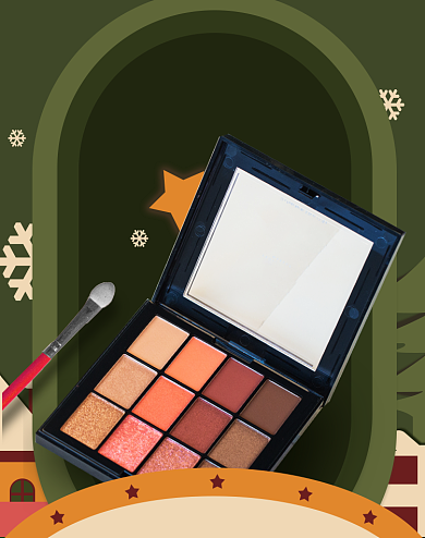 圣诞节绿色化妆品眼影盘电商海报背景