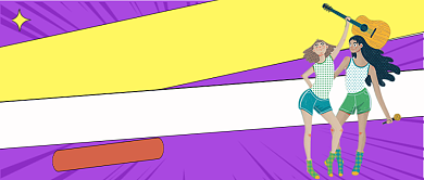 黄紫卡通吉他初学者坏习惯公众号首图背景