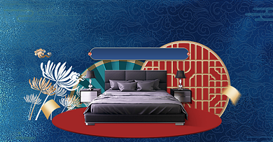 蓝色中国风家具床沙发活动海报背景